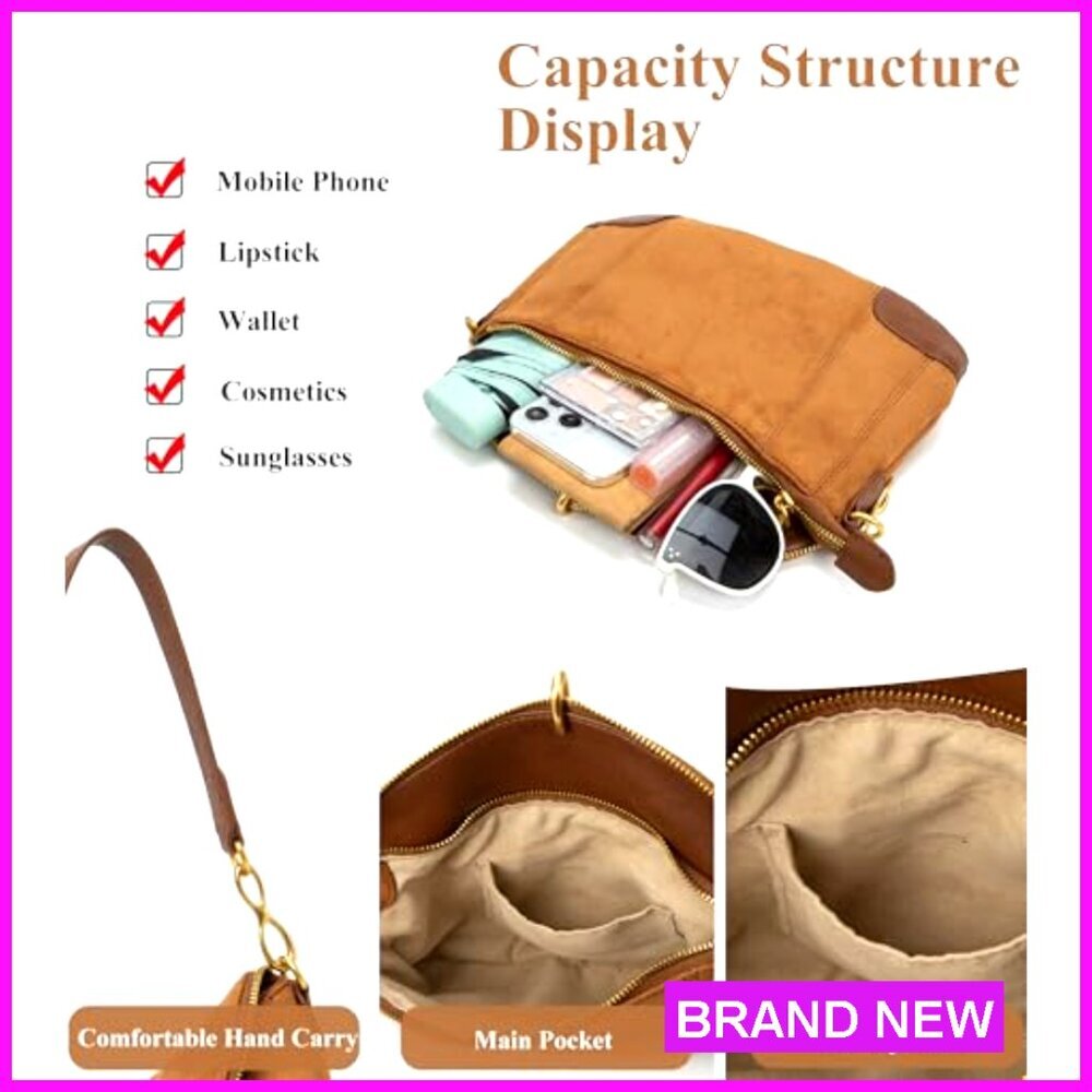 Small PU Leather Hobo Shoulder Bag with Gold Hardware and Zipper Pocket - Picture 6 of 7